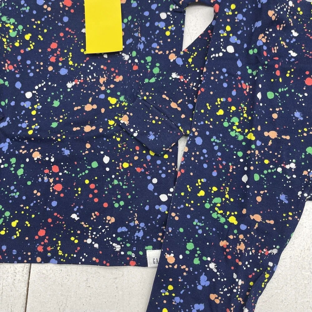 Gap Pajama Set Kids 4 Years Multicolor Paint Splatter Cotton 2 Piece Sleepwear